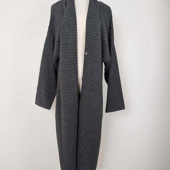 Luukaa Anthracite Wool Duster Long Cardigan Wide Sleeve Maxi Button Closure - Picture 8 of 12